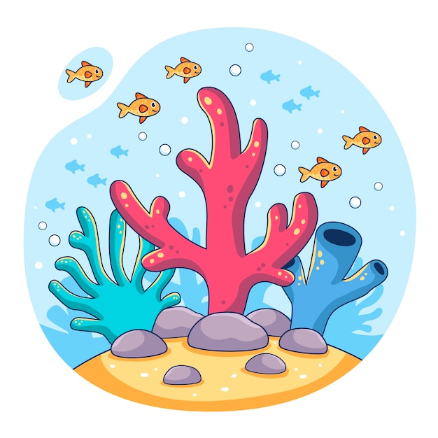 Бесплатное векторное изображение Нарисованная рукой коралловая иллюстрация шаржа