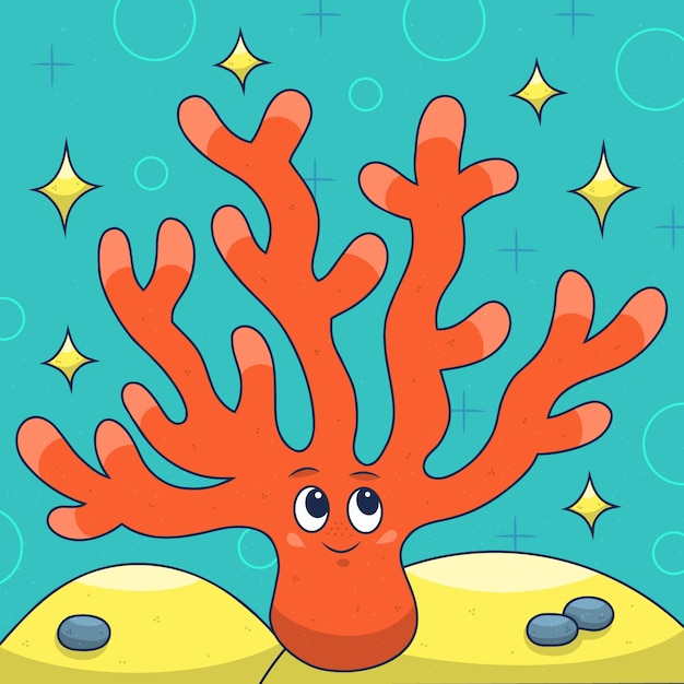 Hand drawn coral cartoon illustration