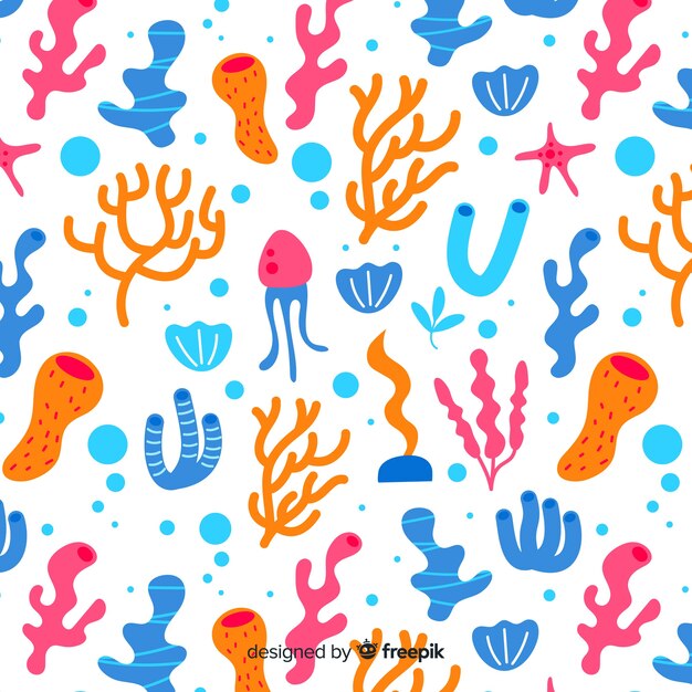 海の動物の背景を持つ手描きサンゴ