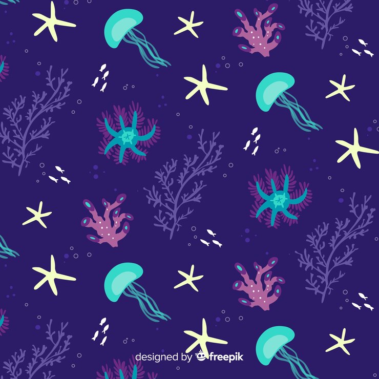 Free Vector hand drawn coral with sea animals background