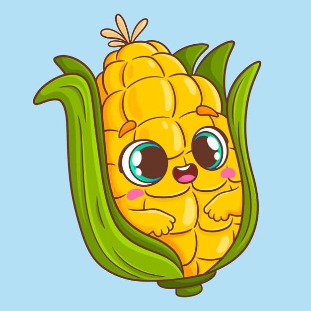 Hand drawn corn cartoon illustration