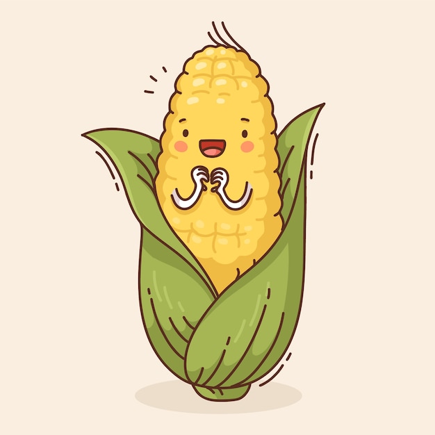 Hand drawn corn cartoon illustration