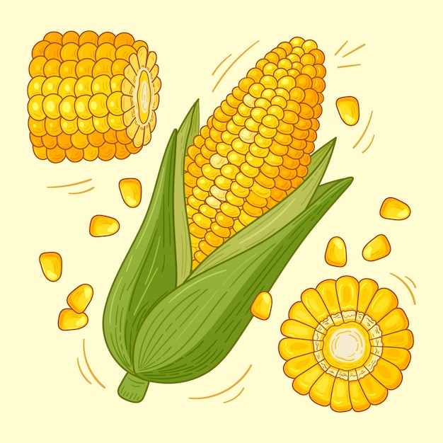 Hand drawn corn on the cob drawing illustration