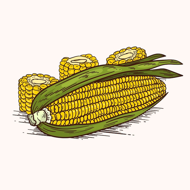 Иллюстрация рисунка кукурузы на колодце, нарисованная вручную