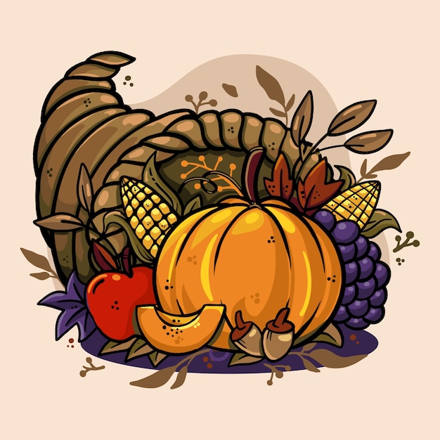 Hand drawn cornucopia illustration