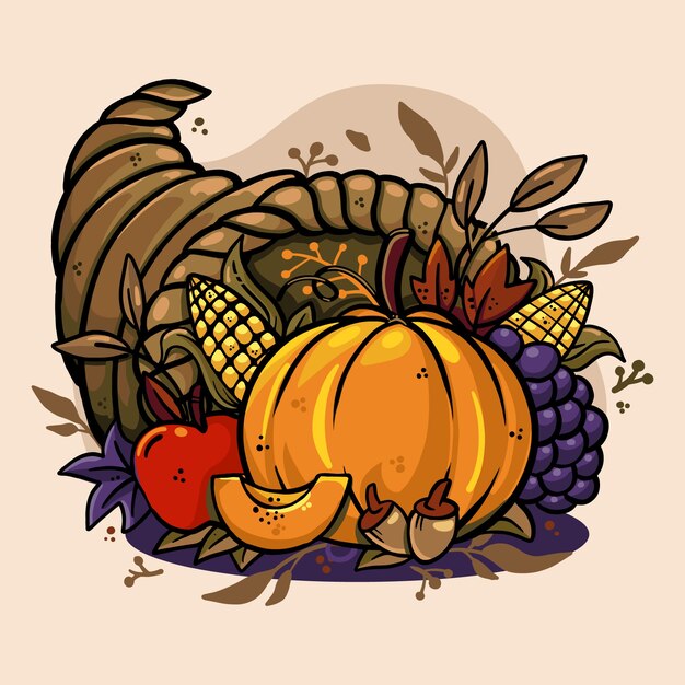 Hand drawn cornucopia illustration