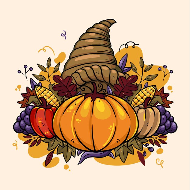 Hand drawn cornucopia illustration