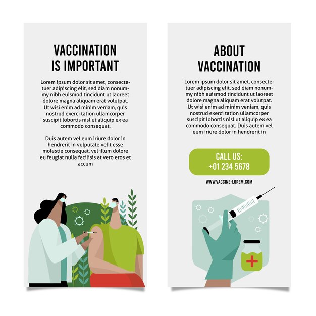 Brochure informativa sulla vaccinazione contro il coronavirus disegnata a mano