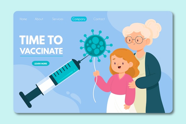 Pagina di destinazione del vaccino contro il coronavirus disegnata a mano