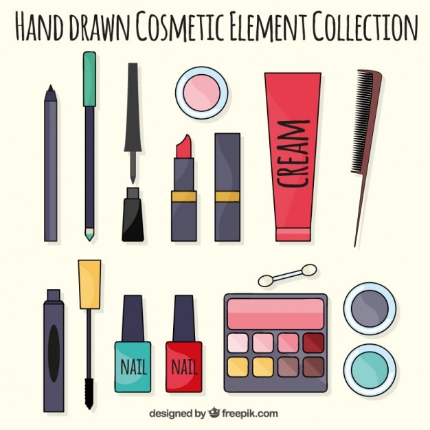 Vettore gratuito disegnato a mano collezione elemento di cosmetici