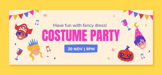 Hand drawn costume party  facebook cover