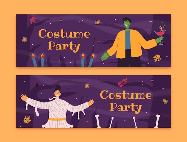 Бесплатное векторное изображение Нарисованный рукой горизонтальный баннер костюмированной вечеринки