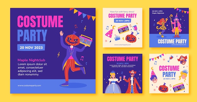 Hand drawn costume party instagram posts