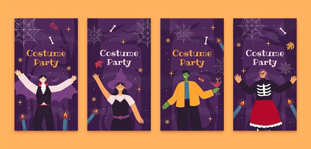 Free vector hand drawn costume party  instagram stories