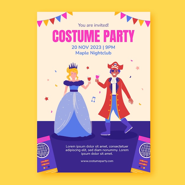 Free vector hand drawn costume party  invitation