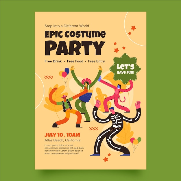 Hand drawn costume party invitation
