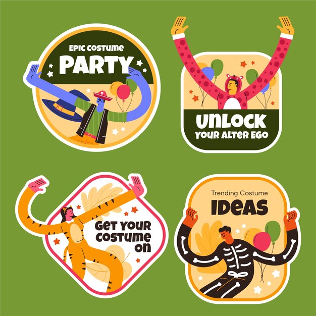 Free vector hand drawn costume party labels