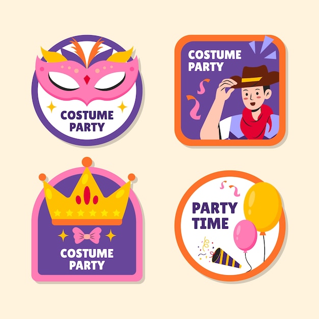 Free vector hand drawn costume party labels