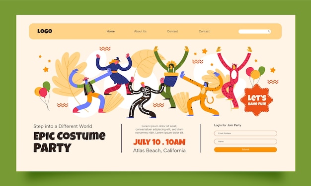 Hand drawn costume party landing page