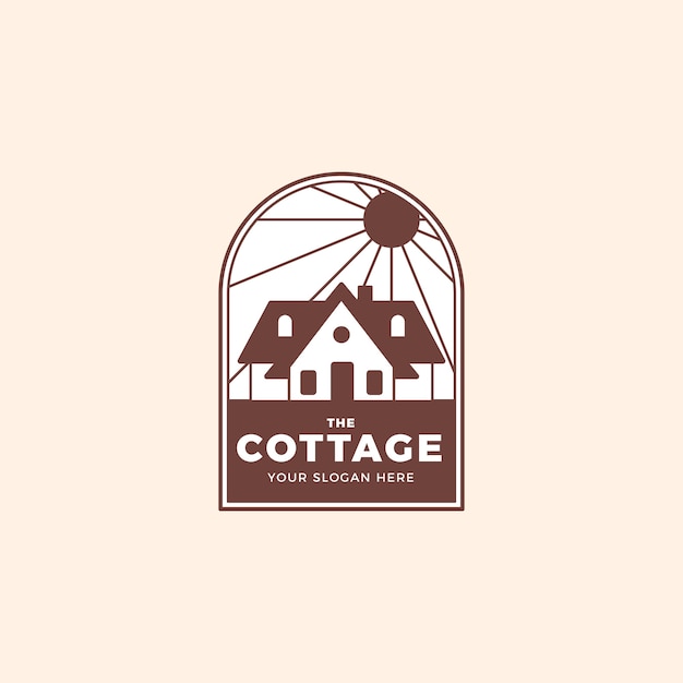 Vettore gratuito logo dell'edificio cottage disegnato a mano