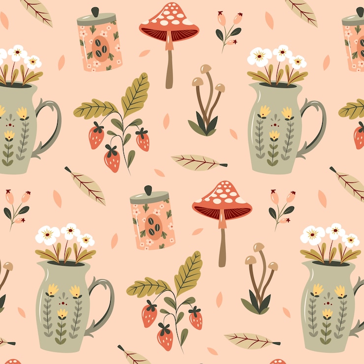 Free Vector hand drawn cottagecore pattern design