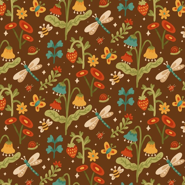 Hand drawn cottagecore pattern