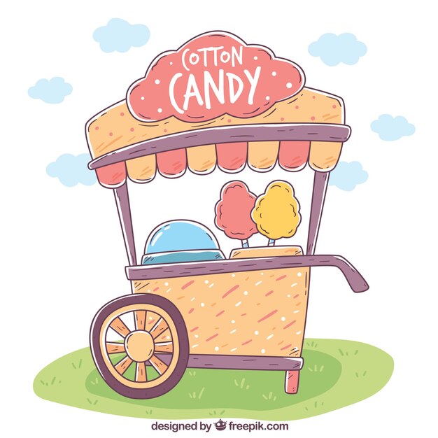 Hand drawn cotton candy cart in the park