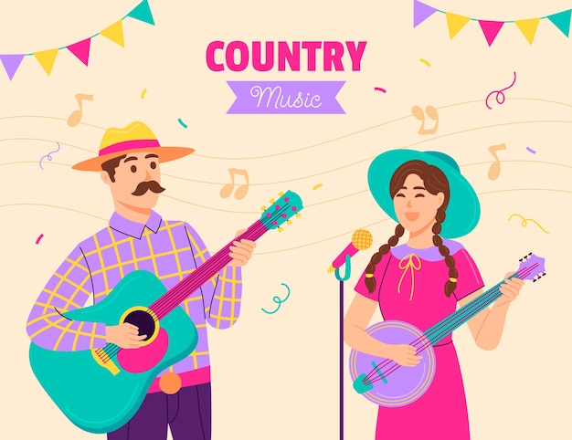 Illustrazione di musica country disegnata a mano