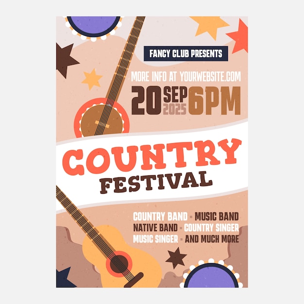 Vettore gratuito modello di poster di musica country disegnato a mano