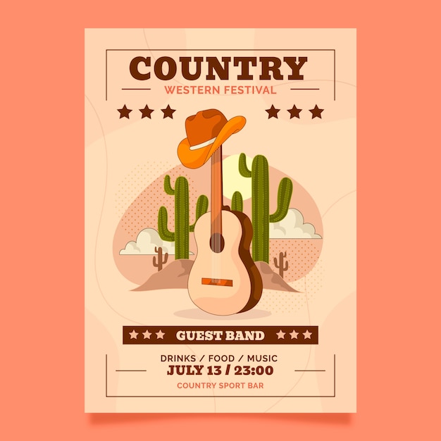 Vettore gratuito modello di poster di musica country disegnato a mano