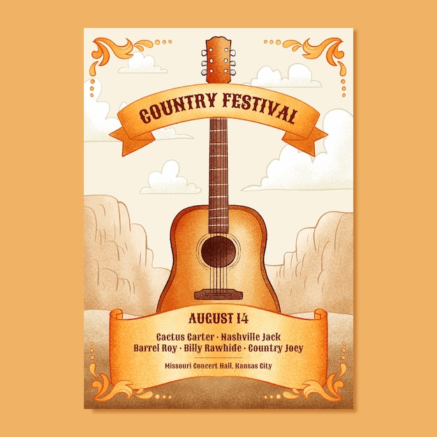 Vettore gratuito poster di musica country disegnato a mano