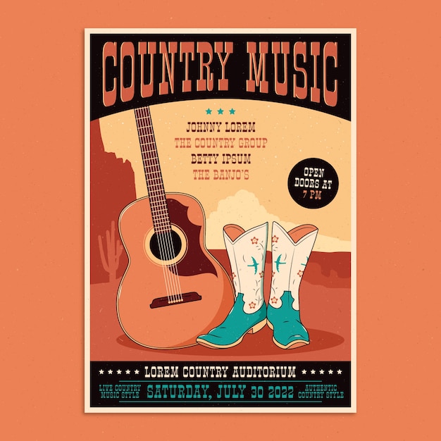 Free Hand Drawn Country Music Poster Vector Template – Download Free Vector Illustration