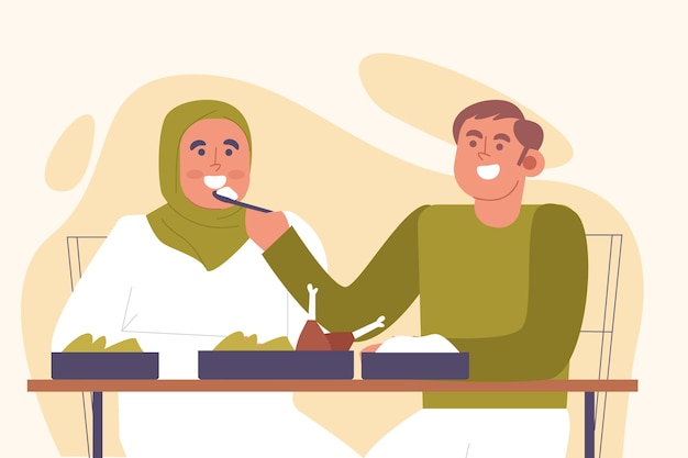 Free vector hand drawn couple eating illustration