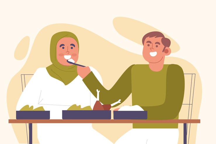 Free Vector hand drawn couple eating illustration
