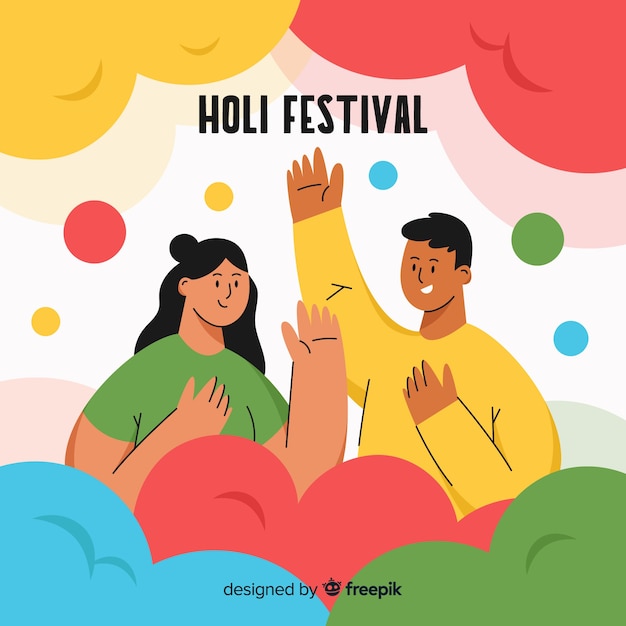 Fondo disegnato a mano di festival di holi delle coppie