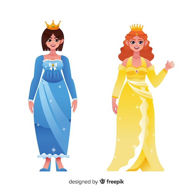 Free Vector  Hand drawn couple of princess portrait