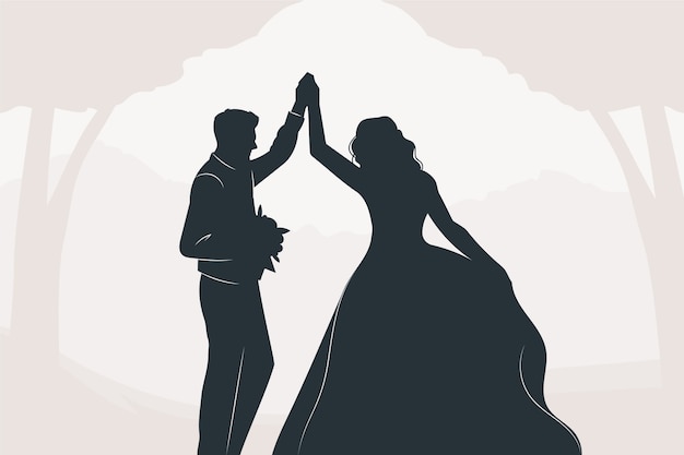 Hand drawn couple silhouette illustration