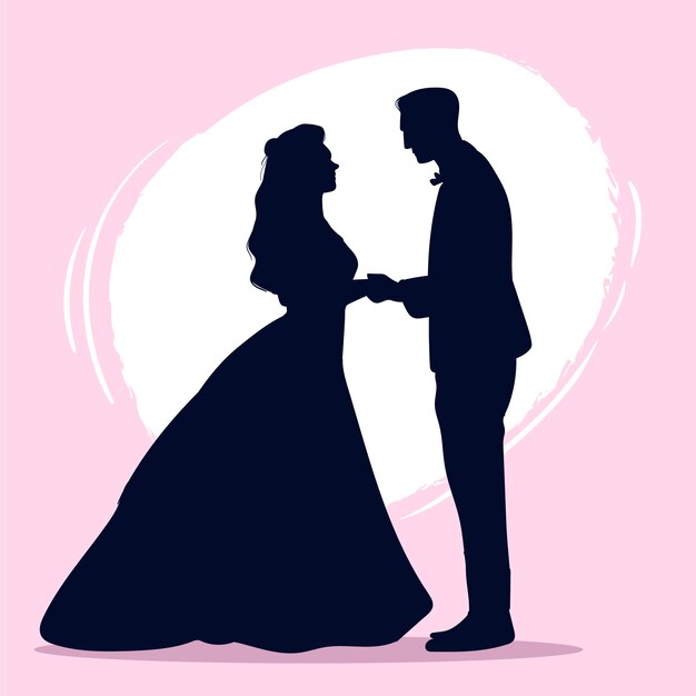 Hand drawn couple silhouette illustration