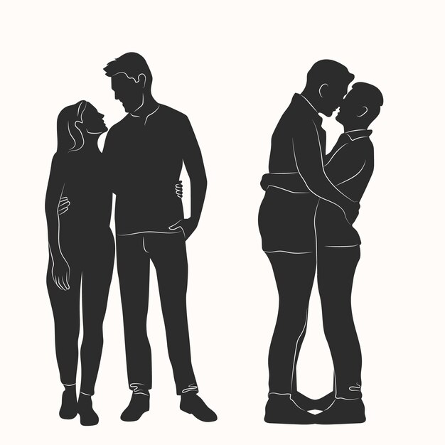 Hand drawn couple silhouette illustration