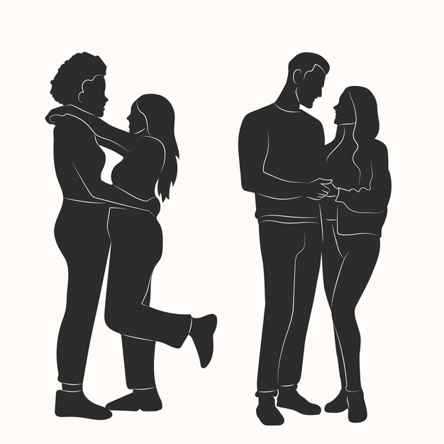 Hand drawn couple silhouette illustration