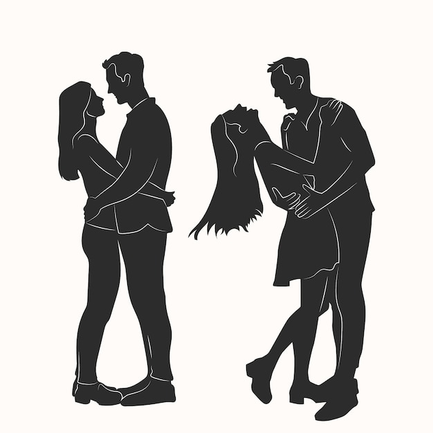 Hand drawn couple silhouette illustration