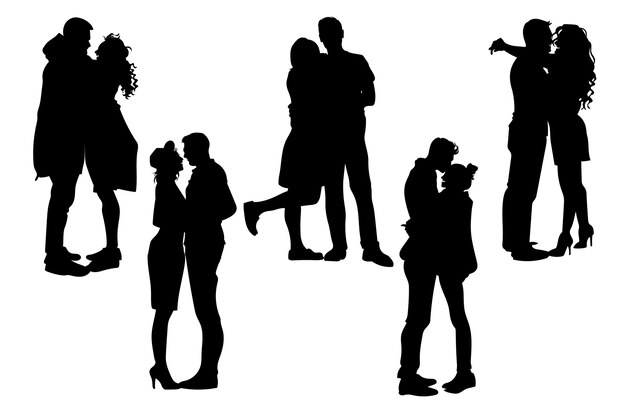 Hand drawn couple  silhouette illustration