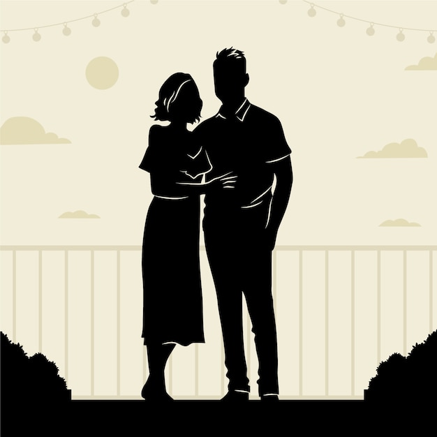 Hand drawn couple silhouette