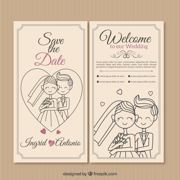 hand drawn couple wedding invitation