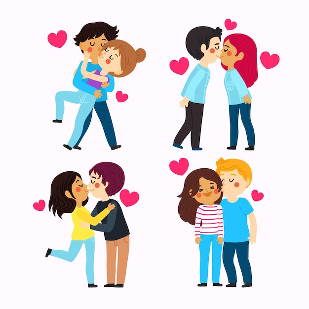 Free vector hand drawn couples kissing collection