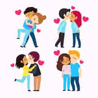 Free vector hand drawn couples kissing collection