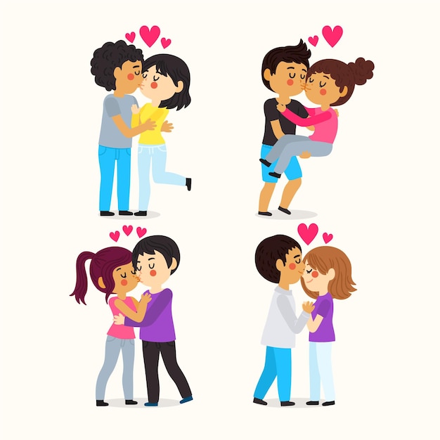 コレクションにキスする手描きのカップル
