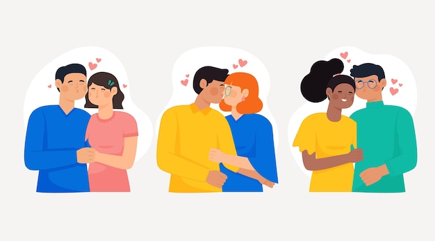 Free vector hand drawn couples kissing collection