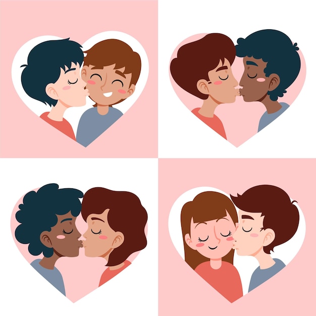 イラストにキスする手描きのカップル