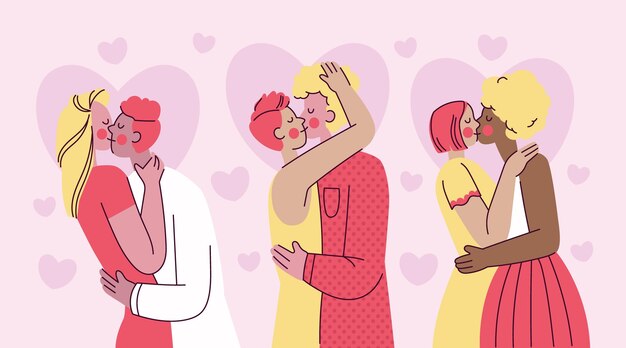 Free vector hand drawn couples kissing illustration